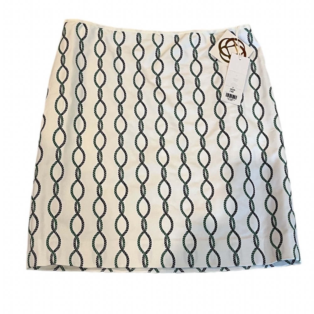 Etcetera White Skirt with Green and Navy Embroidered Ropes - NWT
